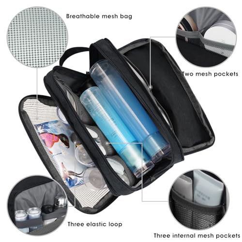 Image of WANDF Travel Toiletry Bag for Men, Small Dopp Kit for Toiletries | Water-Resistant Fabric, Travel Bag for Toiletries, Compact Storage, Shaving Accessories, Weekend Trips
