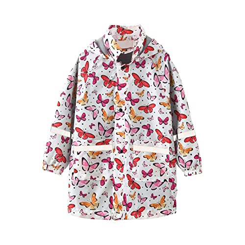 Pink Kids Raincoat Hooded Cartoon Print Jacket with Pockets 6 Years