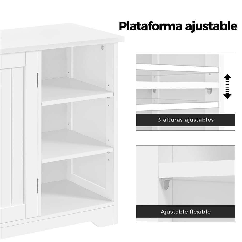Yaheetech Mueble Bajo Lavabo de Madera Amplio Espacio de Almacenamiento | 60×30×90 cm mueble auxiliar de baño 6 Estantes y 1 Puerta Aramrio de Lavabo Blanco
