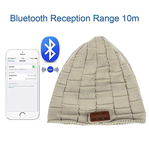Bearsfire Wireless Beanie Hat Headphone Stereo Speaker Mic Hands-Free Earphones Cap Unisex Winter Warm Thick Skull Knit Music Hat Gifts For Men Women Boys Girls Running Ourdoor Sports Gray #TOP4