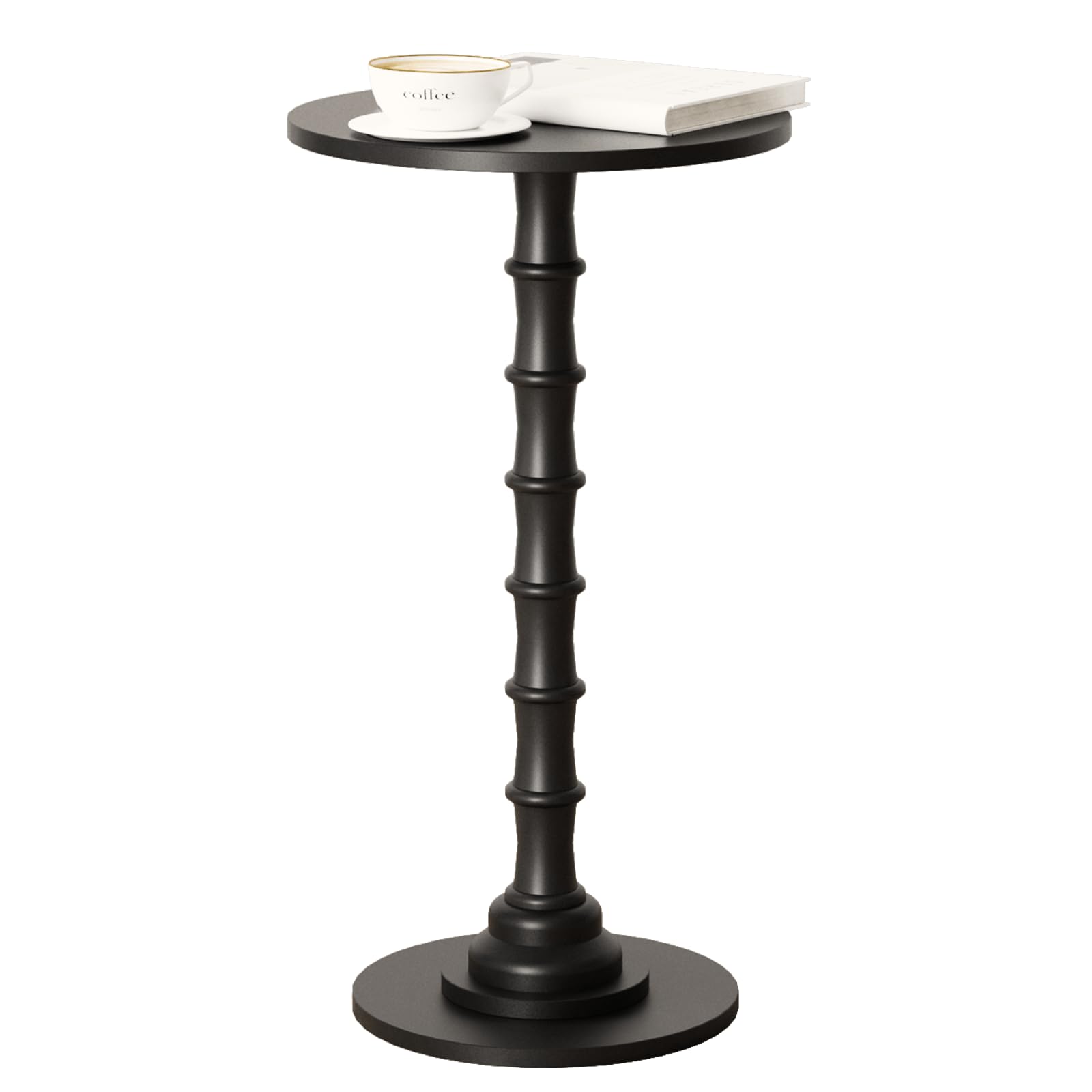 JERX Round Side Table, End Table for Small Spaces, Small Coffee Tables, Bedside Table Round Bar Tables with Solid Wood Leg for bedroom Living Room, and Office (Black)