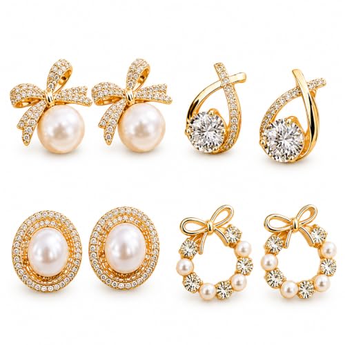 Generic Korean Style Fashion Earrings Set for Women, 4 Pairs, White - Image 2