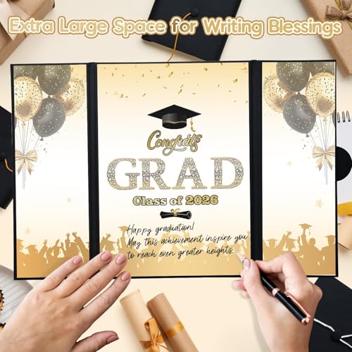 Image of Graduation Decorations 2026 Black Gold Graduation Guest Book to Sign Class of 2026 Signature Guestbook Alternative Party Gifts Keepsake Congrats Grad Invitations Memory Card Board College High School