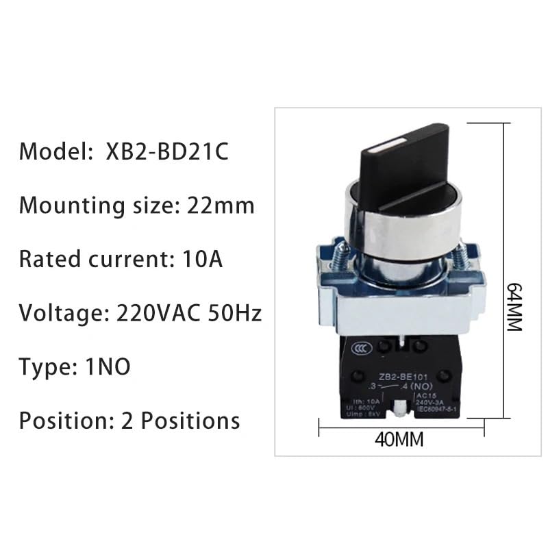 Commutateur rotatif XB2-BD41 avec contact en argent et retour automatique - 4