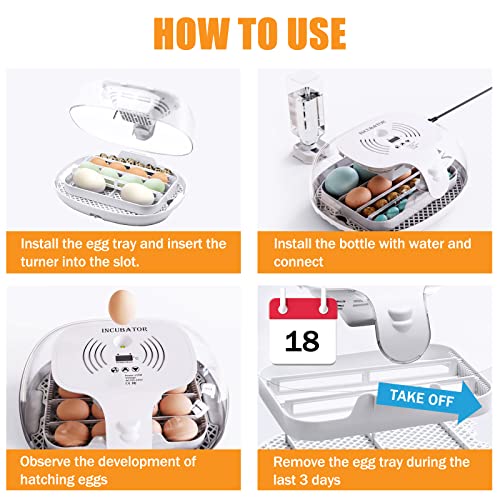 Incubators for Hatching Eggs, 16 Eggs Incubator with Automatic Turning, LED Temperature Screen, Egg Candle, Automatic Water Addition, for Hatching Chicken, Duck, Goose, Quail