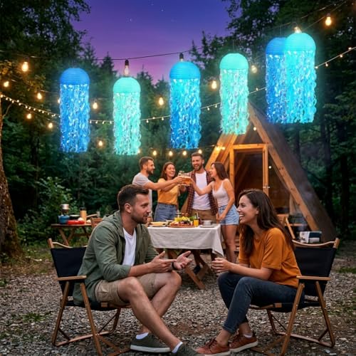 Image of Jellyfish Paper Lanterns 6pcs Under The Sea Party Decorations, Pink Hanging Jelly Fish Paper Lantern for Mermaid Ocean Theme Birthday Party Baby Shower Room Decor