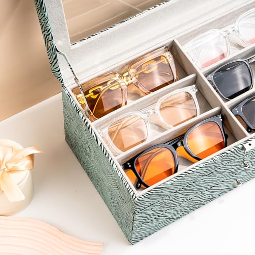 Image of ProCase 3-layer Sunglasses Storage Organizer, 18 Slots Leather Sunglass Box Multiple Pairs Eyeglass Cases Eye Glass Eyewear Display Holder for Men Women -Stripe