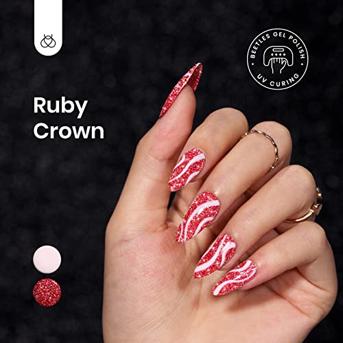 Image of Beetles Red Gel Nail Polish - 15ml Sparkly Glitter Diamond Red Gel Polish for Girls & Women - Soak Off, UV Nail Lamp Included Gift for Women