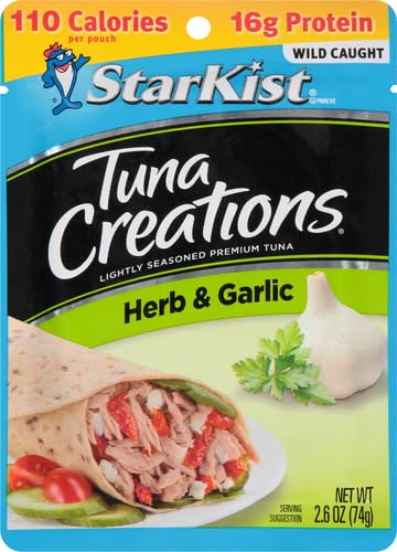 Image of StarKist Tuna Creations Herb and Garlic Pouch (2.6 oz - 2 Pack) Wild Caught, High Protein Shelf Stable Seafood, No Draining, Ready to Eat for Salads and Sandwiches