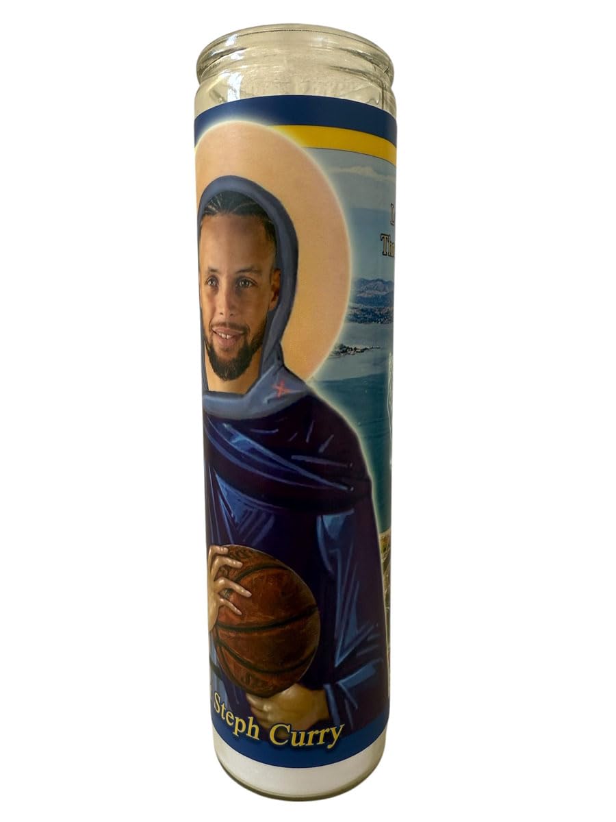 Fan Faithful Saint Steph Curry Gameday Prayer Candle: Warriors Blue Candle Decor Merchandise and Decoration for True Fan, Man-Cave or Gameday Shrine. Great Birthday or Father's Day Gift.