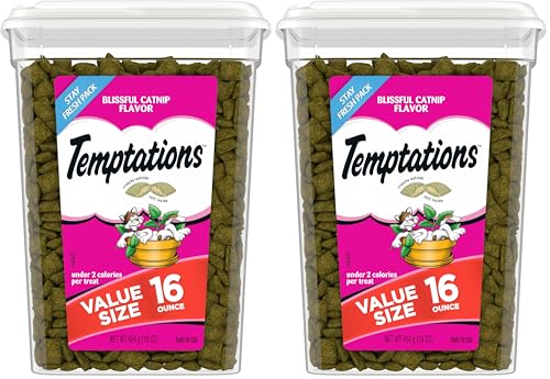 Temptations Classic Crunchy and Soft Cat Treats Blissful Catnip Flavor, 16 Ounce (Pack of 2)