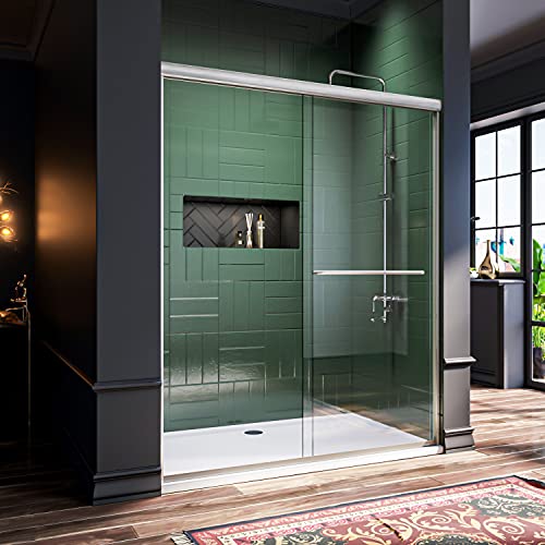 Elegant Bypass Sliding Shower Door 58 1/2-60" W X 72" H Shower Glass Doors, 1/4" Tempered Clear Glass, Brushed Nickel Double Sliding Shower Door #TOP1