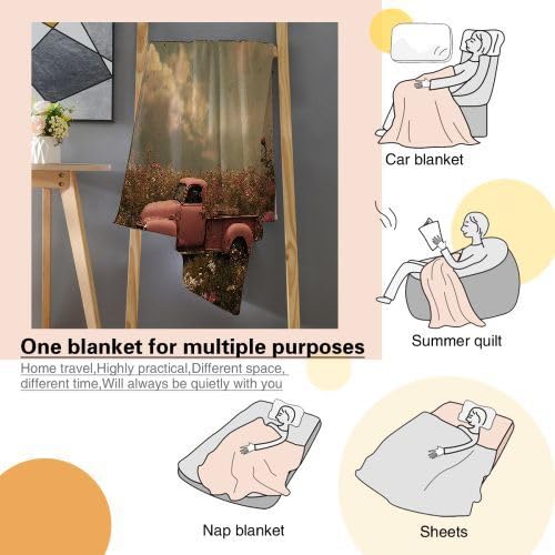 Manta Polar 220 x 240 Camioneta Rosa, Mantas para Cama 105 de Franela Cálida y Cómoda para Niños y Adultos, Manta para Sofá Reversible para Cubre Sofa Colchas, Fácil de cuidar