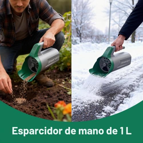 Esparcidor de semillas de mano multiusos de 1 litro, mini esparcidor de césped y sal de precisión. 6