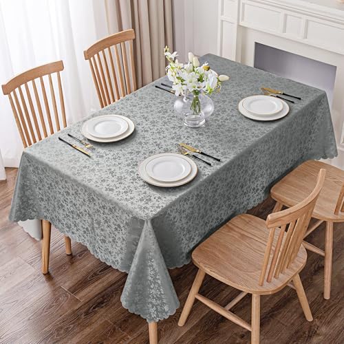 Image of Smiry Rectangle Table Cloth, Waterproof Heavy Duty Vinyl Tablecloths, Wipeable Washable Table Cover for Kitchen and Dining Room (Grey, 70 inch X 108 inch)