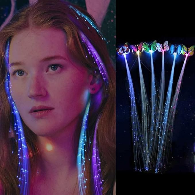 1 x Butterfly Hair Clip with Flashing LED Light | Braided Fiber Optic Hair Clip for Party D cor | Party Favors for Girls and Women (Multicolor, 1 Pack)