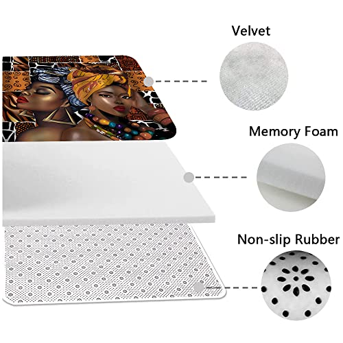 Black Woman Boho Badezimmerteppiche und Matten Sets 3-teilig, Memory Foam Badematte, U-förmige Kontur-Duschmatte rutschfest saugfähig, Samt WC-Deckelbezug waschbar – Bild 7