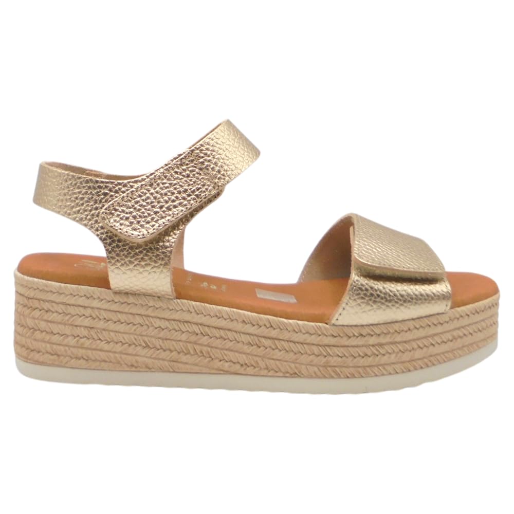 Oh! My Sandals - 5942 Sandalias de Mujer en Piel con Cuña de 5 cm y Plataforma de 3 cm, Tiras Adhesivas Delantera y Trasera, Cómodas y Elegantes, Fabricadas en España para: Mujer