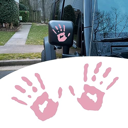 Image of gunhunt 2 PCS Personalized Car Mirror Decorative Sticker, 4.13 inch x 3.93 inch Personalized Hand Print Car Rearview Mirror Decal, Product Compatible with Most Car Models (Pink)