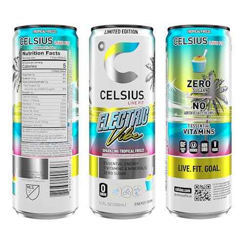 Image of CELSIUS Sparkling Electric Vibe, Functional Energy Drink 12 Fl Oz (Pack of 12)