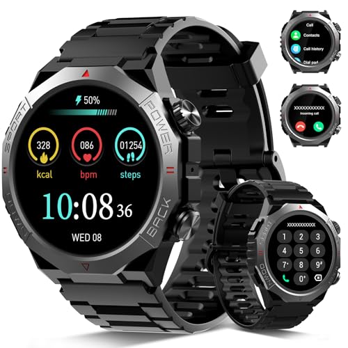 Military Smart Watches for Men (Answer/Make Calls), 1.39″ HD Fitness Watches, Heart Rate/Sleep Monitor, 110+ Sports Modes Watch for Men, Waterproof Watch, 30Day, Watches for Android/iPhone, Black