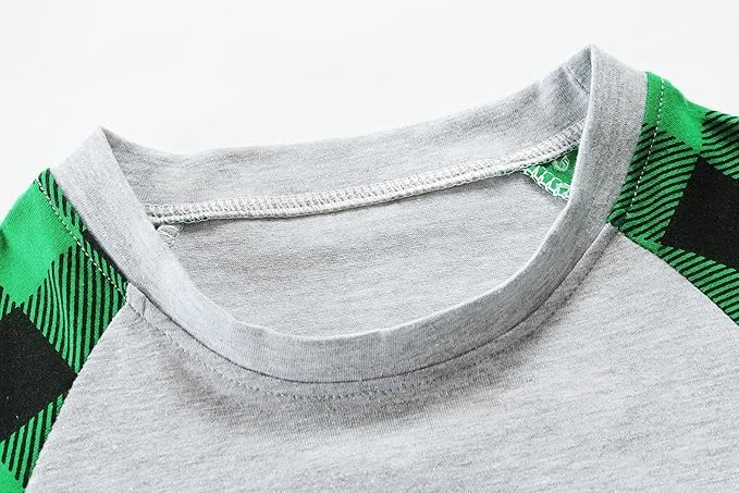 St Patricks Day Shirts Toddler Boys Girls T-Shirt Saint Patrick's Day Long Sleeve Top Plaid Raglan Sleeve Tees 2T-7Years3