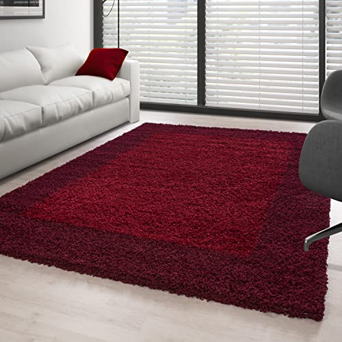 Carpettex Hochflor Teppich Wohnzimmer Shaggy Flokati Teppich Modern Bordüre Design 80 x 250 cm Flur...