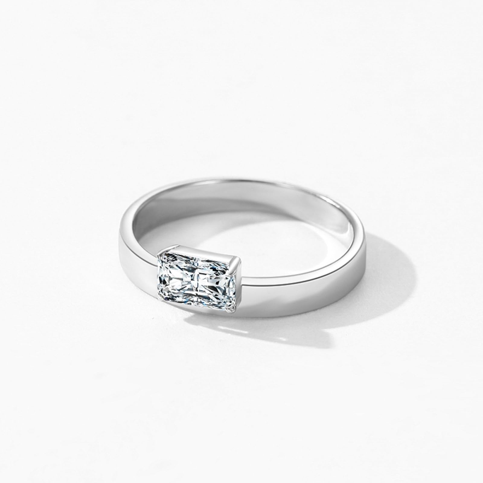 Anillo de mujer de oro blanco auténtico, anillo de boda solitario con diamante de 0,8 quilates cultivado en laboratorio