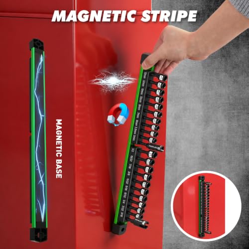 Image of 22-Piece Magnetic Nut Driver Set, Metric & SAE (5-13mm & 3 /16 inch-1 /2 inch), 1 /4 inch Hex Shank Impact Bit Set, Wing Nut Driver Bits, Magnetic Aluminum Storage Rail