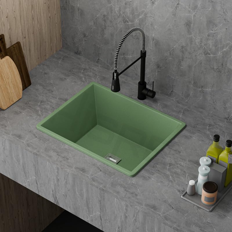 HISRE Single Bowl Quartz Kitchen Sink, 16 x 18 x 9 Inch | Deep Green Undermount or Drop-In Kitchen Basin | Scratch-Resistant, Easy-Clean Surface-image-47