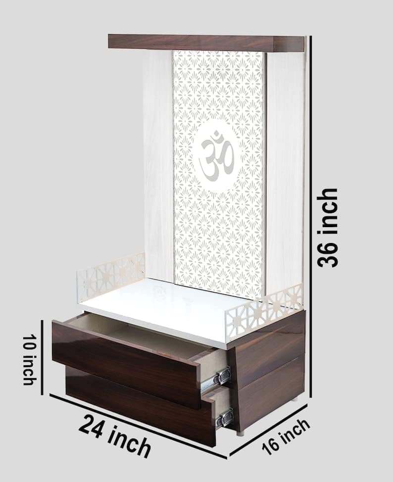 Devyom Wooden Temple White LED Light for Home and Office|Home Temple|Puja Mandir|Wall Hanging & Table Top Home Mandir (60X32X18)