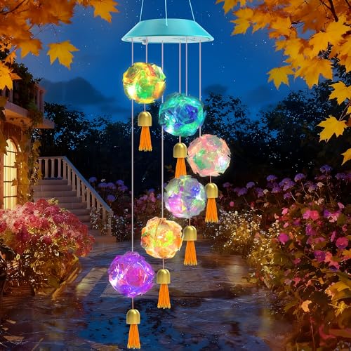Image of Toodour Solar Wind Chime, Color Changing Hydrangea Ball Wind Chimes LED Decorative Mobile Waterproof Outdoor Solar Lights Gifts for Mom Grandma, Garden, Patio, Yard, Window Decoration Birthday Gift