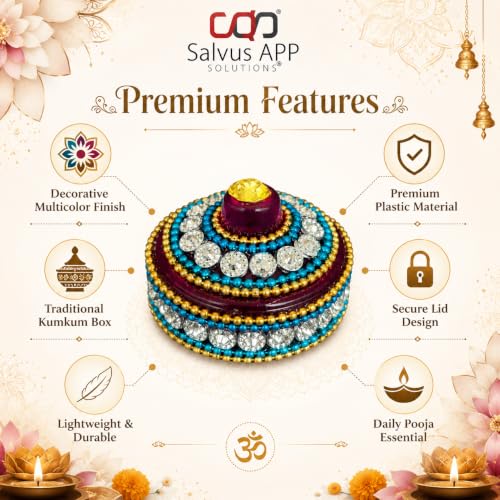 Image of Salvus APP SOLUTIONS Decorative Multicolor Plastic Round Kumkum /Sindoor Box (4 cm)