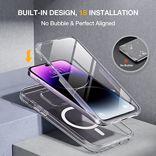 Image of Miracase Magnetic for iPhone 14 Pro Max Case 6.7 inch, (Compatible with MagSafe) Upgrade Full-Body Clear Phone Bumper Case with Built-in 9H Tempered Glass Screen Protector, Magnetic Clear