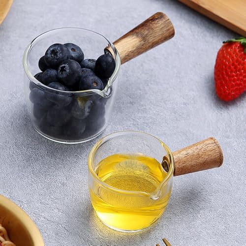Vaso medidor de vidrio para café de 50 ml con mango de madera miniatura 3