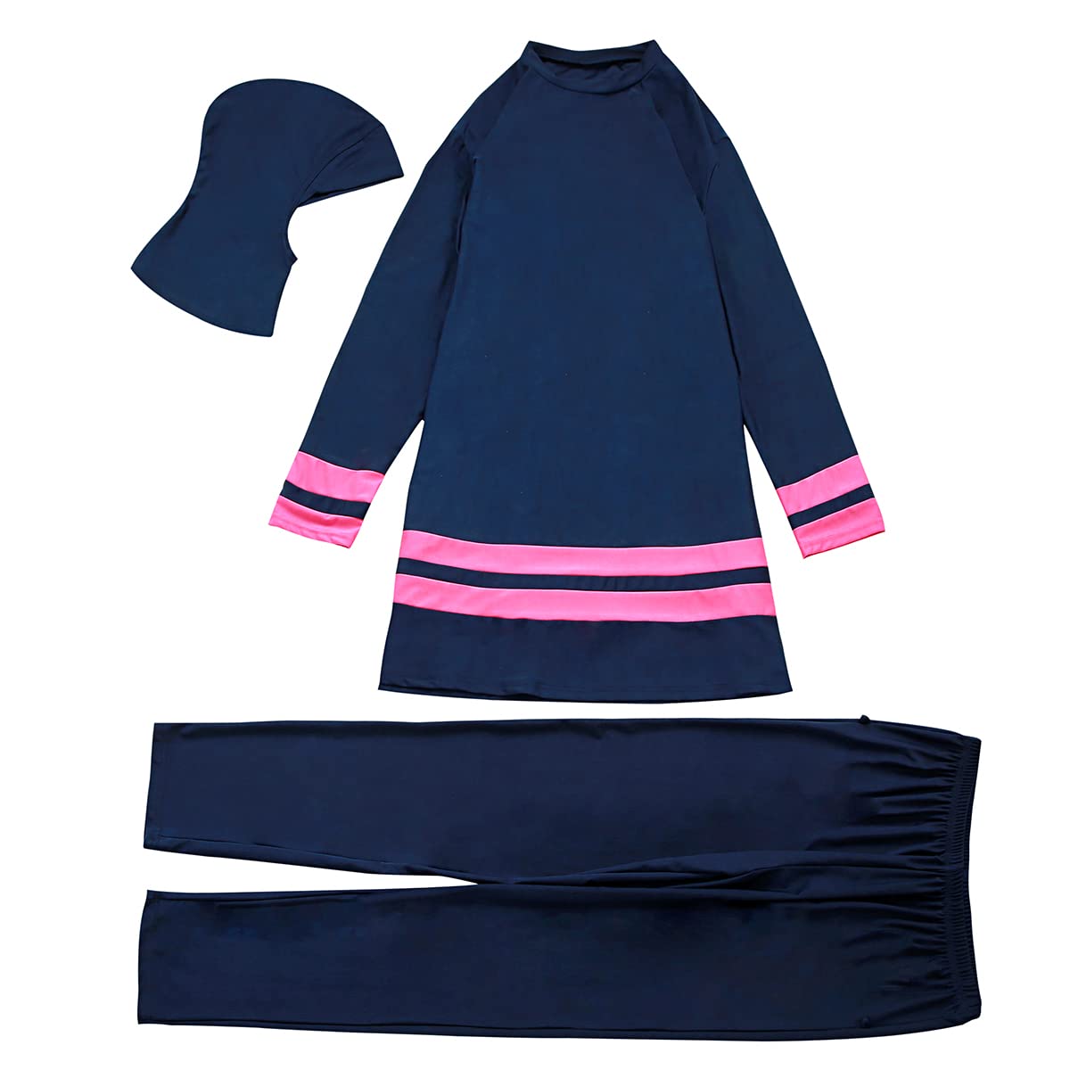 Odizli Costume da bagno da donna taglie forti, musulmano, islamico, Burkini, a maniche lunghe, Built in Bra+pantaloni da nuoto + Hijab 3 pezzi