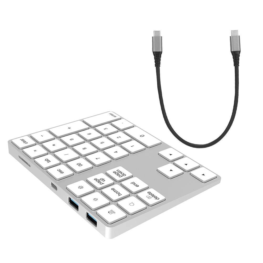Bewinner Tastierino Numerico Bluetooth Esteso, USB Tastiera Ricaricabile di 34 Tasti, Wireless Portatile Tastierino Numerico Sottile Compatibile con OS/Android