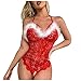 Produktbild SSLLM Damen Spitze Pyjama Weihnachten sexy Rote Dessous Rückenfrei V-Ausschnitt Erotische Unterwäsche Spitze Bodysuit Reizwäsche Lingerie mit Plüsch Jacquard Negligee Offener Schritt Babydoll