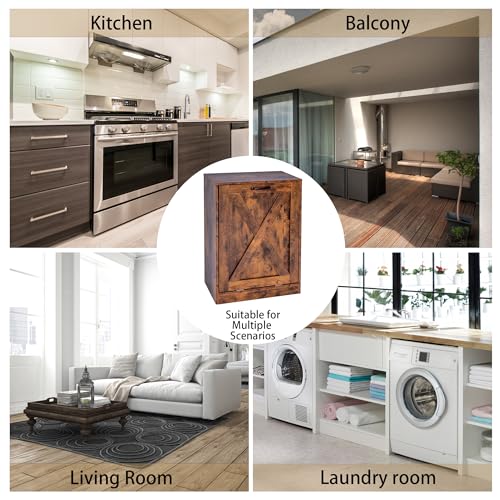 Image of 13 Gallon Wooden Tilt Out Trash Cabinet Hidden Trash Can Kitchen Recycling Cabinet Laundry Cabinet for Kitchen, Living Room (Brown)