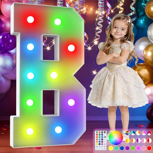 Image of 3FT Colorful Marquee Letters,18-Color Letter B with Remote Control Large Light Up Numbers Sign,Pre-Cut Foam Board Set for Party Decoration, Birthdays, Weddings, Graduations, Baby Anniversaries