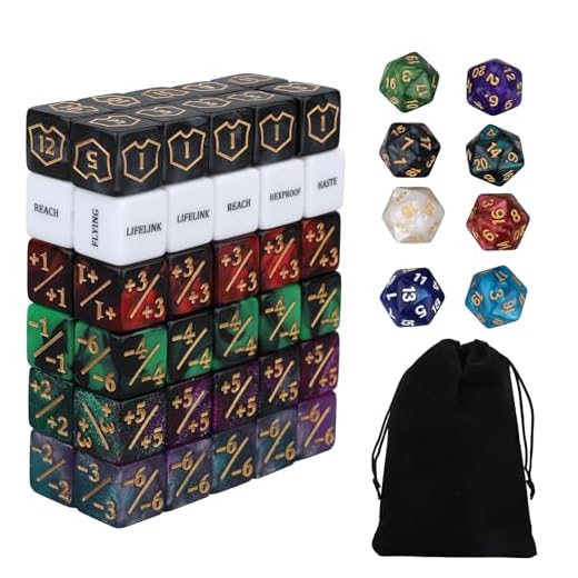 68stk MTG-Würfelzähler-Set, Schlüsselwörter Leben +1/-1 Zähler Commander Buff Tokens mit D6- und D20-Würfeln MTG TCG- und Kartenspiel-Zubehör