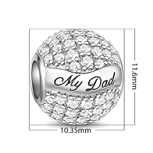 Gnoce "My Dad My Hero 925 Sterling Silver Charm Paved Pure Crystal Cz Stones Charms Bead For Father's Day Gift Fit All Major Brands Of Bracelet/Necklace Birthday Gifts #TOP5