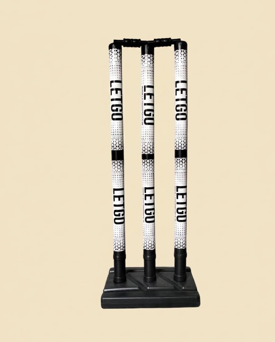 Cricket Stump Set with Bails and Base, Plastic, Black and White, Freestanding Wicket Set-image-31