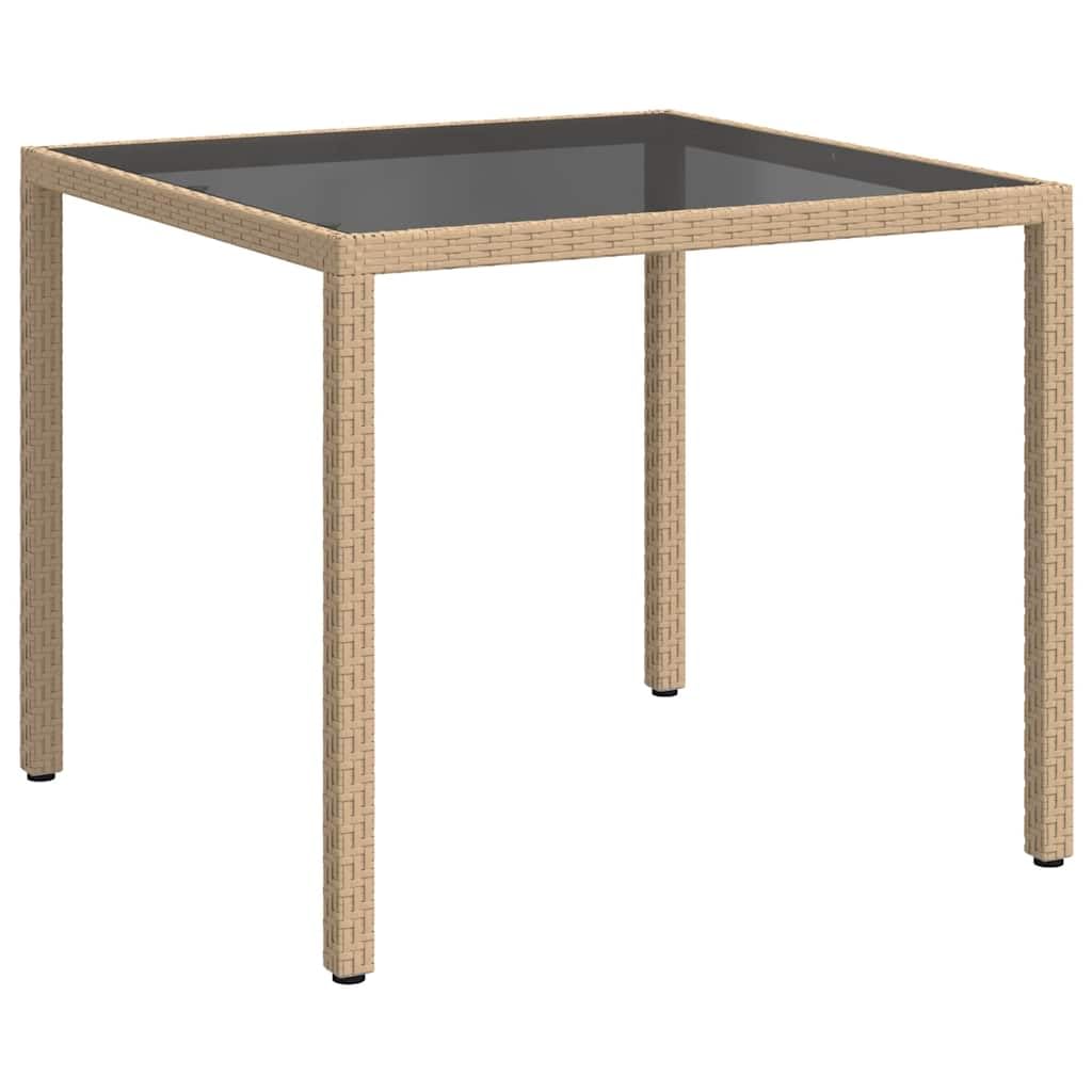 vidaXL Garden Table Outdoor Patio Terrance Backyard Furniture Dining Dinner Table Desk Stable Tempered Glass and Poly Rattan Beige
