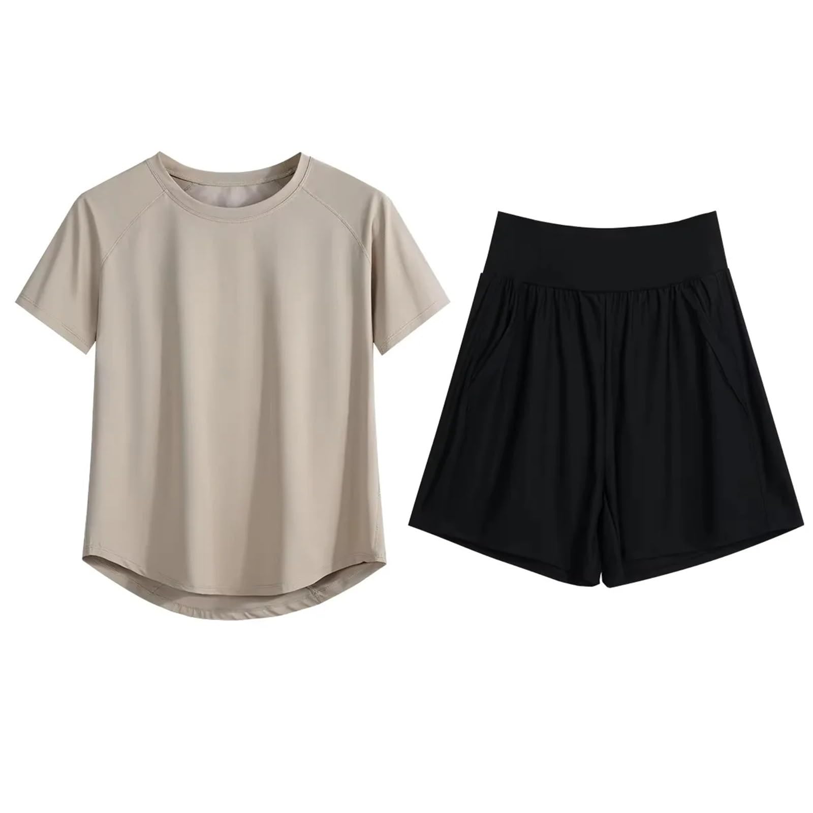 Donna Set di Abbigliamento Yoga Set da yoga estivo donna, tuta ampia ad asciugatura rapida, manica corta, palestra, top, pantaloncini sportivi, abiti