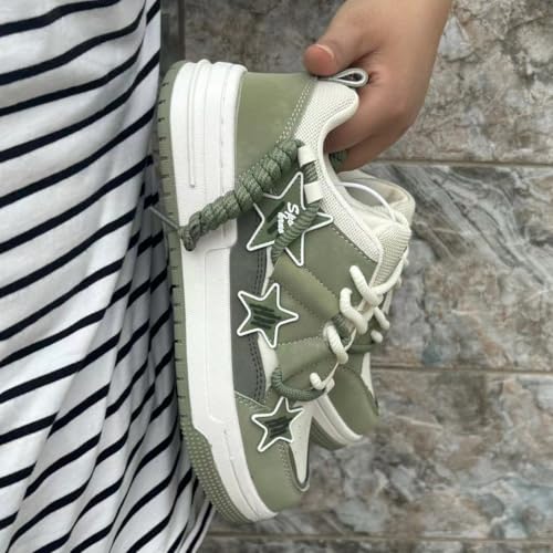 Y2K Chunky Star Print Sneakers for Women – Preppy Vibe Casual Thick Sole Shoes with PU Material, Versatile Elevated4