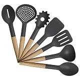  TOPHOME Utensilios de cocina utensilios de cocina antiadherentes de madera de haya y kit de silicona para ollas y sartenes cucharas herramientas para servir pasta cucharón colador batidor 7 piezas