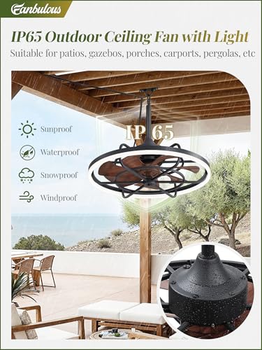 Image of Fanbulous 24 inch Outdoor Ceiling Fan with Light, Waterproof Caged Gazebo Fan