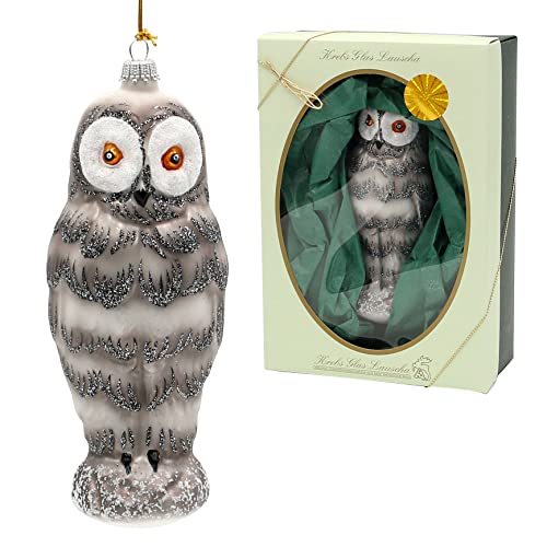 Lauschaer - Decorazione per albero di Natale edizione limitata motivo: gufo di neve decorata a mano altezza 17 cm