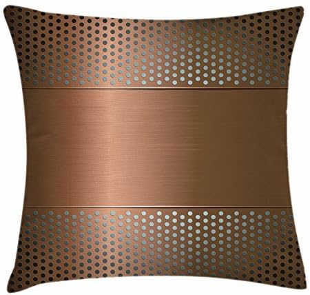 Copper Throw Pillow Cushion Cover by Ambesonne, Perforated Grid Plate Steel Industrial Inspiration and Futuristic Technology Theme Print, Decorative Square Accent Pillow Case, 16 X 16 Inches, Brown